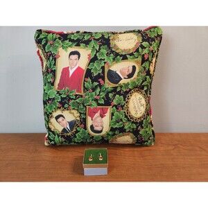 Vintage Elvis Presley Christmas Pillow and Lever Back Closure Earrings